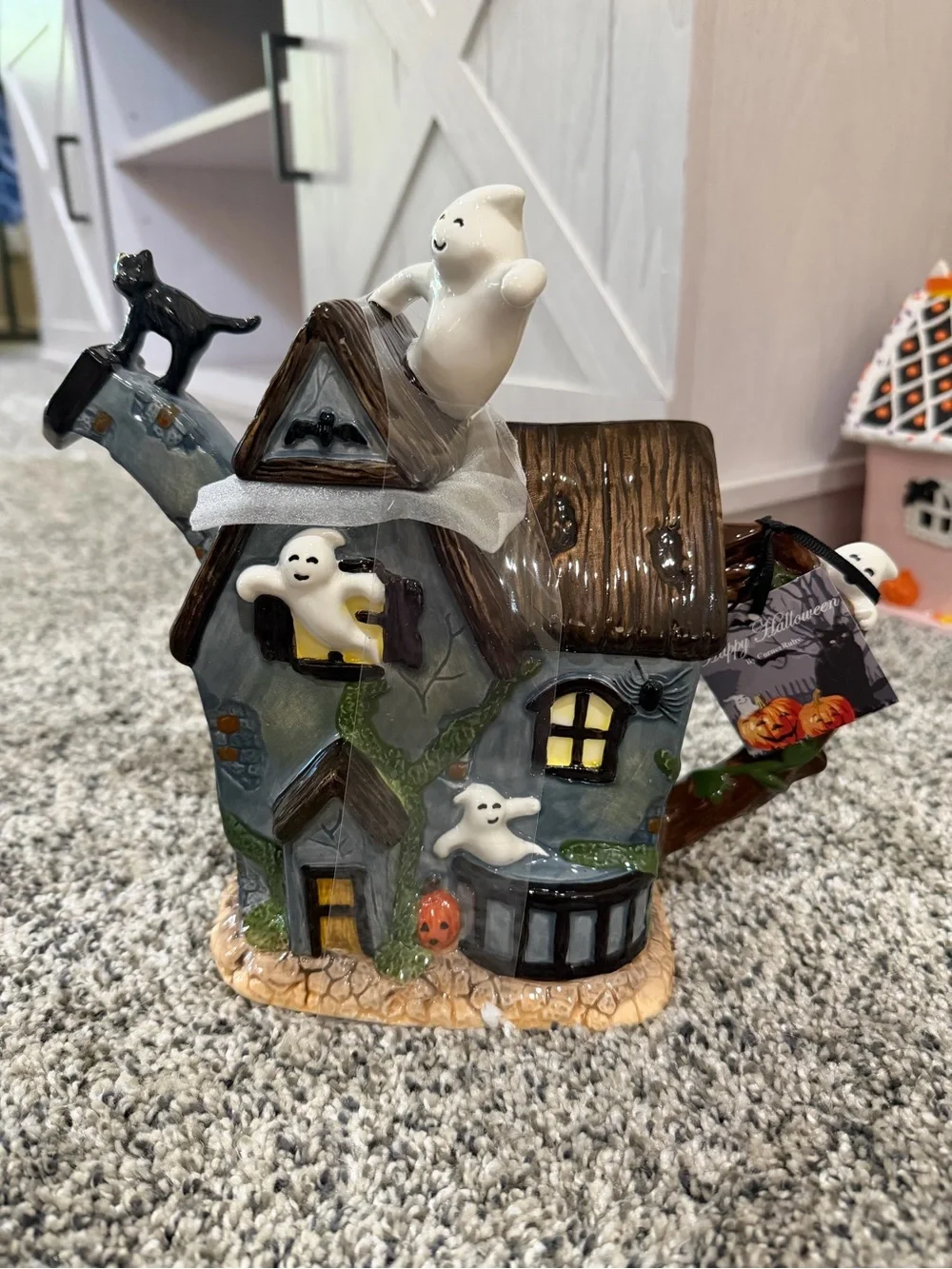 Halloween Ceramic Haunted House Teapot - White Ghosts
